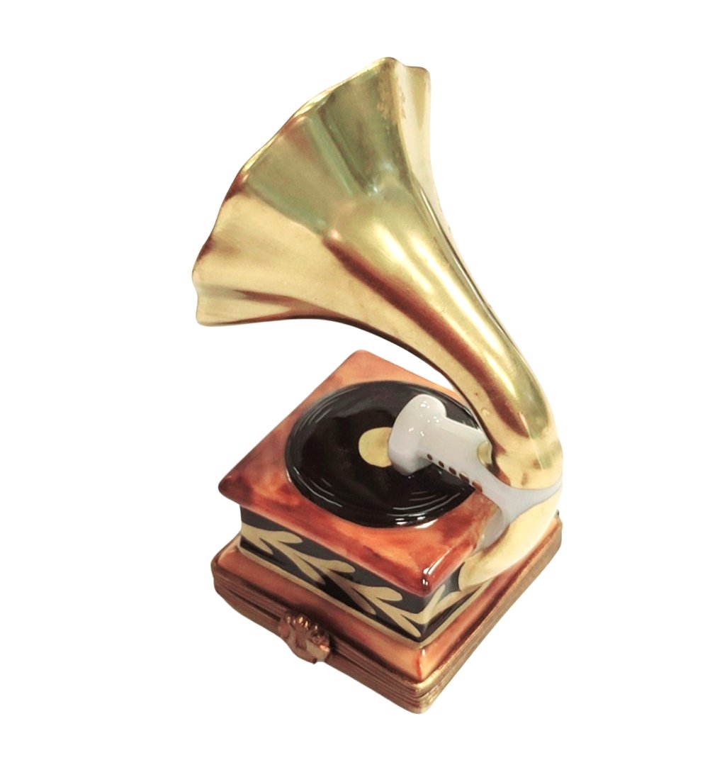 Gold Victrola Record Player Limoges Box Figurine Gift, view 2