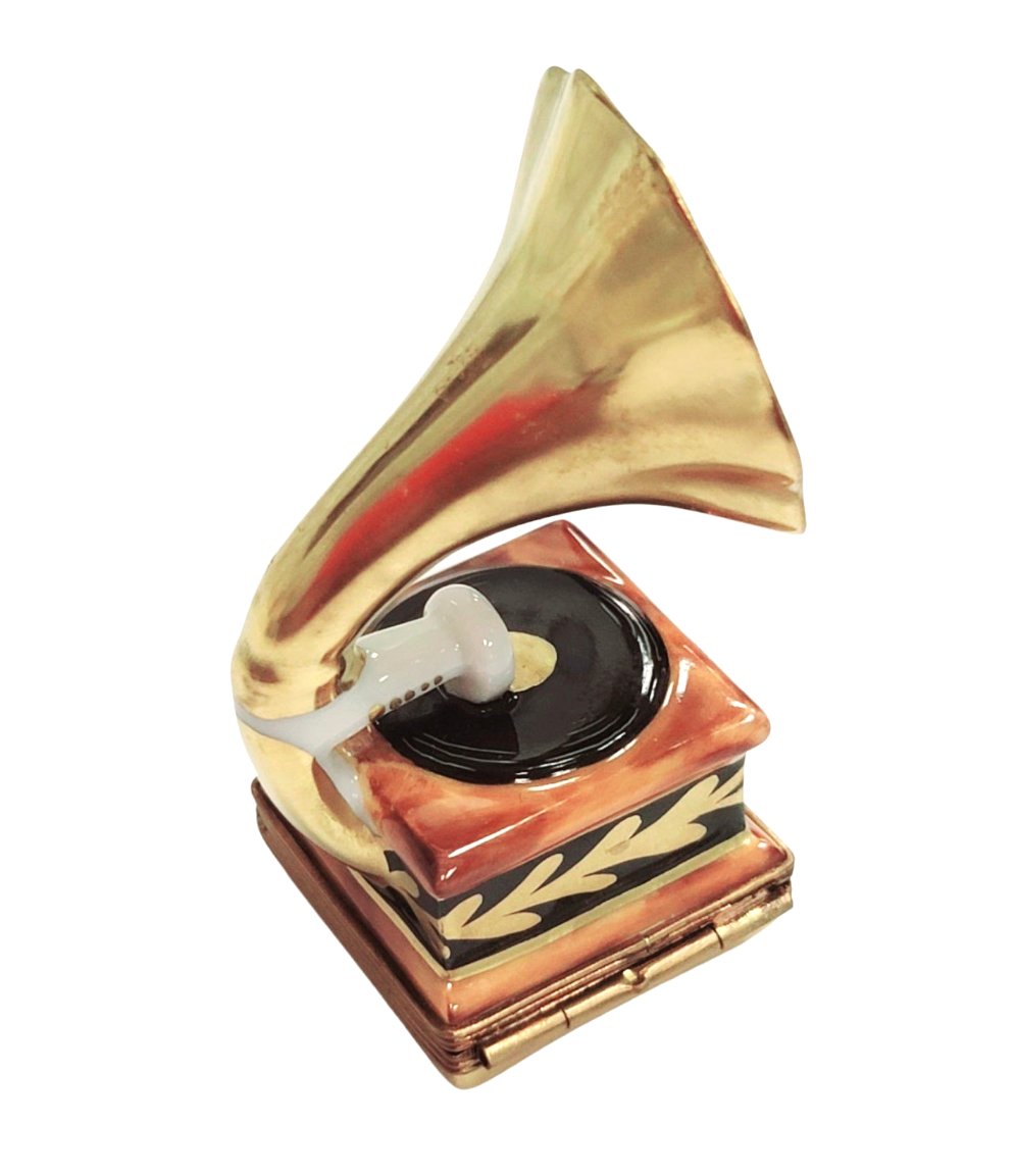 Gold Victrola Record Player Limoges Box Figurine Gift, view 3