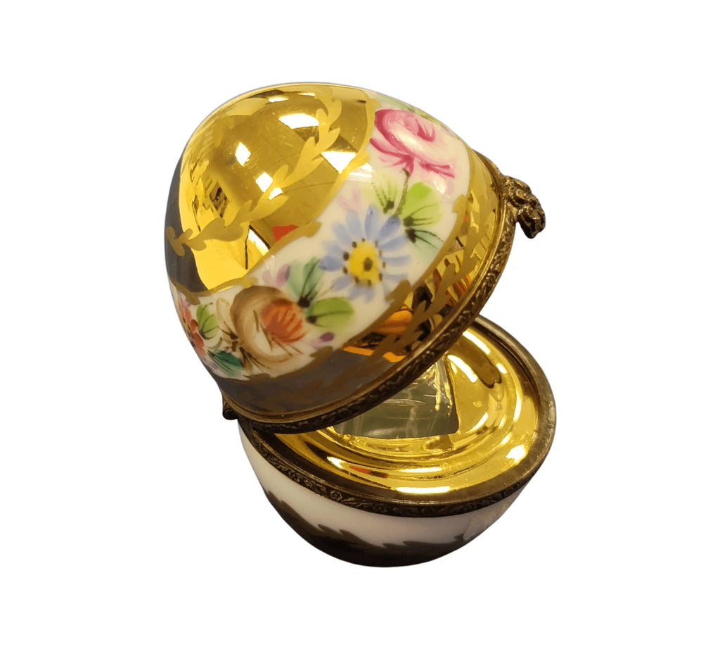 Perfume in Gold White Limoges Porcelain Egg w Flowers, view 11