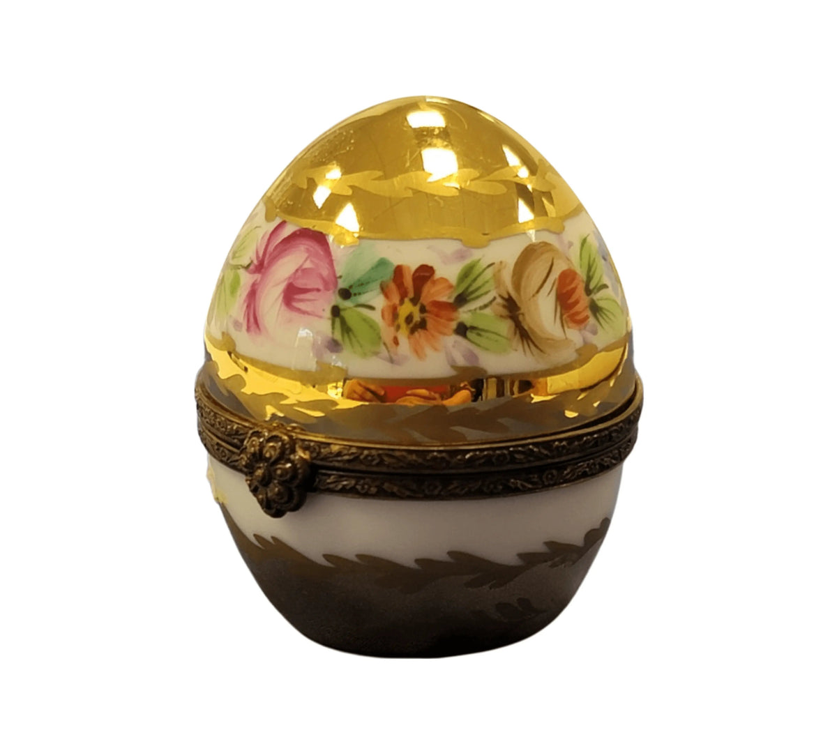 Perfume in Gold White Egg with Flowers Limoges box, an heirloom-quality piece for collectors