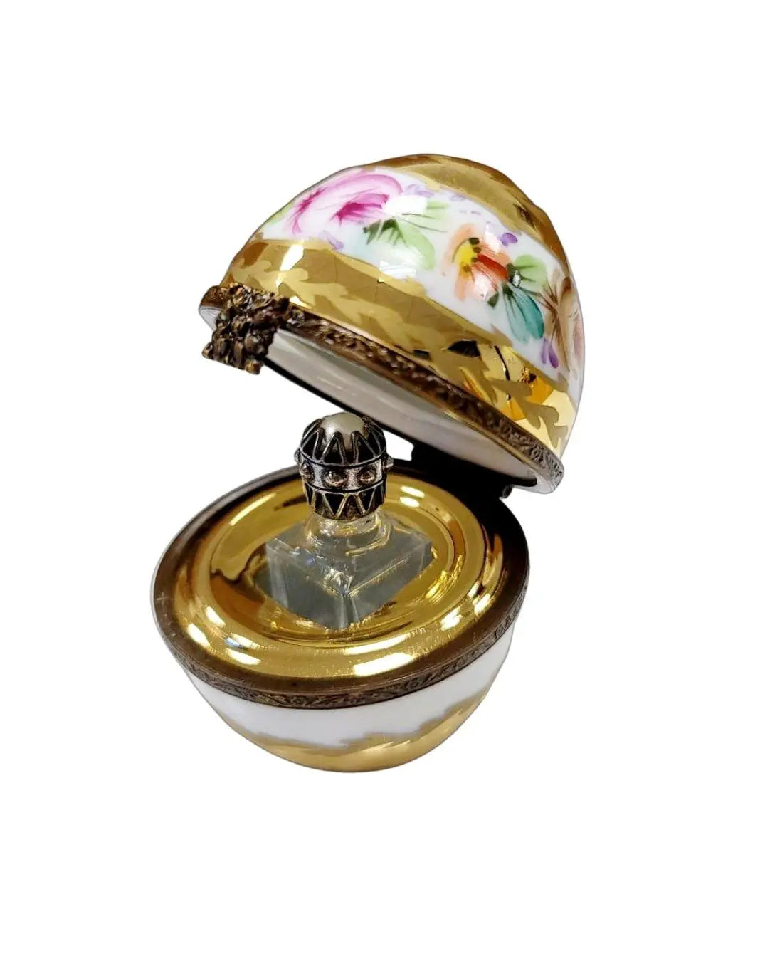 A thoughtful gift for Francophiles: the Perfume in Gold White Egg with Flowers Limoges box