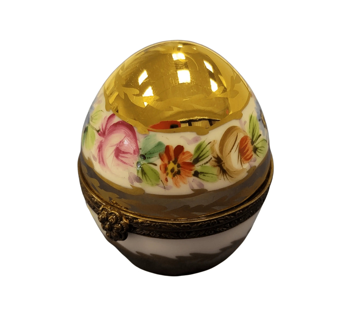 Perfume in Gold White Limoges Porcelain Egg w Flowers, view 6