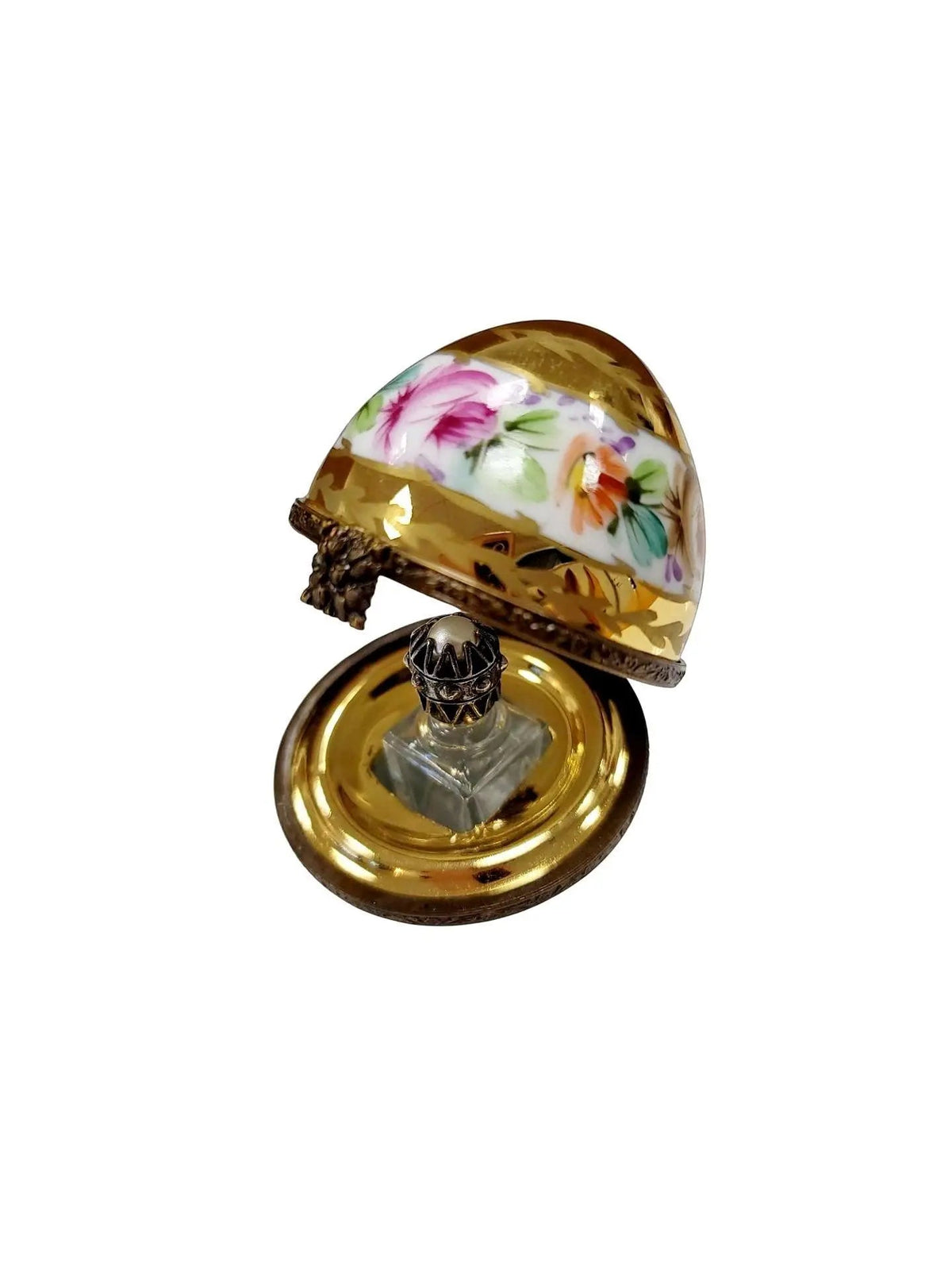 Perfume in Gold White Limoges Porcelain Egg w Flowers, view 7
