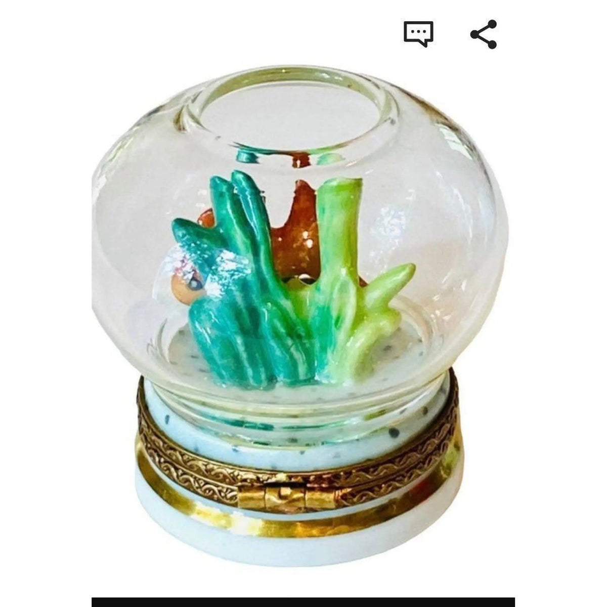 Artisan-painted Gold Fish in Bowl Limoges box from France, a cherished collectible