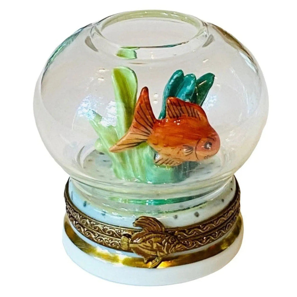 Gold Fish in Bowl Limoges Box Figurine, a hand-painted Limoges porcelain gift