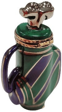 Golf Bag w Clubs Green Blue Sports Limoges Box Figurine, view 3