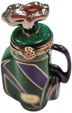 Genuine Golf Bag with Clubs Green Blue Sports Limoges box painted by hand in France, from Limoges Boutique