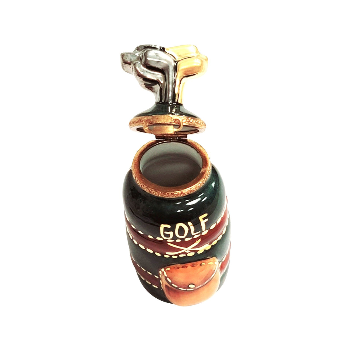 Golf Bag w Clubs Green Brown Sports Limoges Box Figurine, view 2