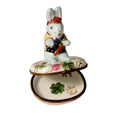 Good Luck Blue Game Rabbit on Flowers Limoges Box Figurine, view 2