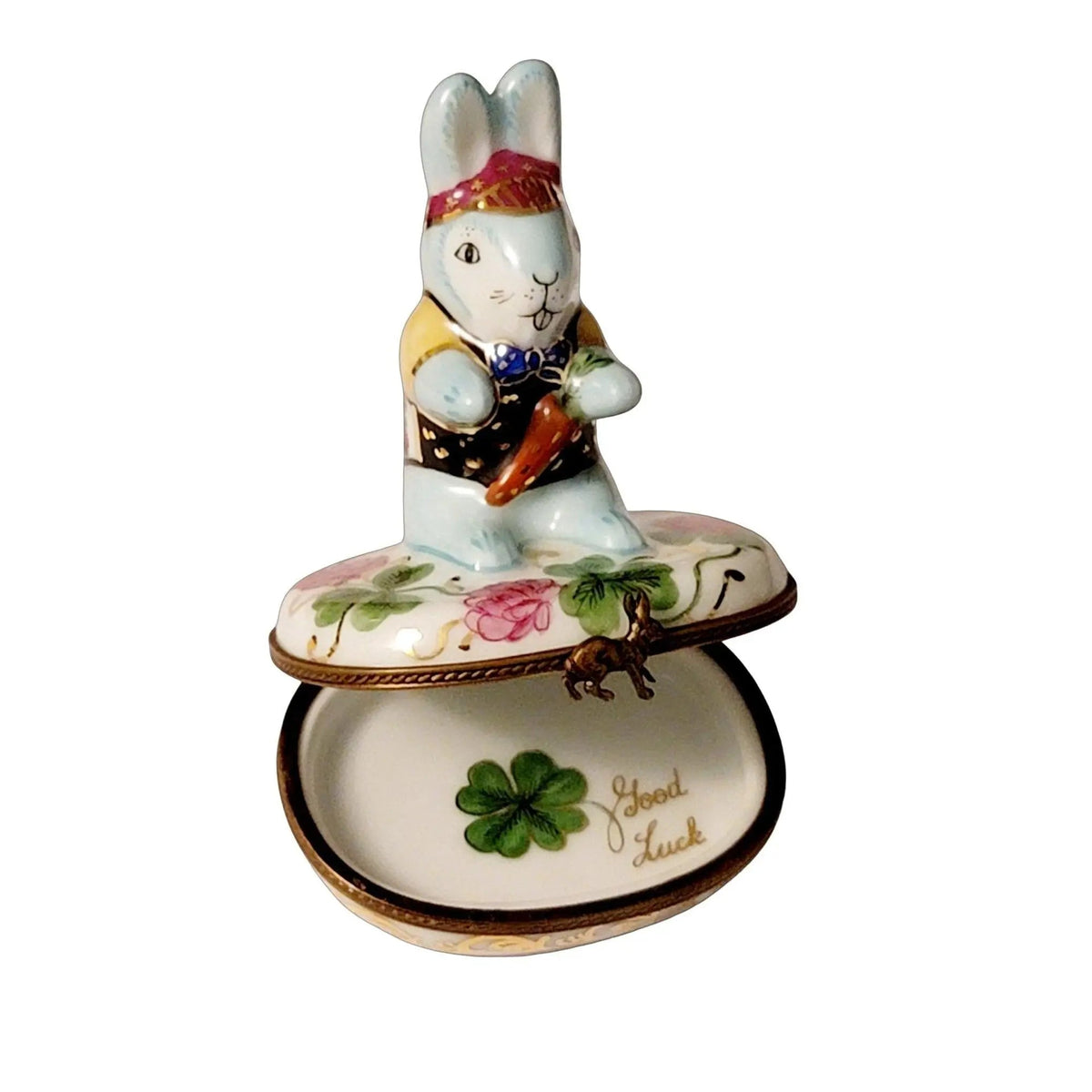 The Good Luck Blue Game Rabbit on Flowers, a Limoges keepsake with true French charm