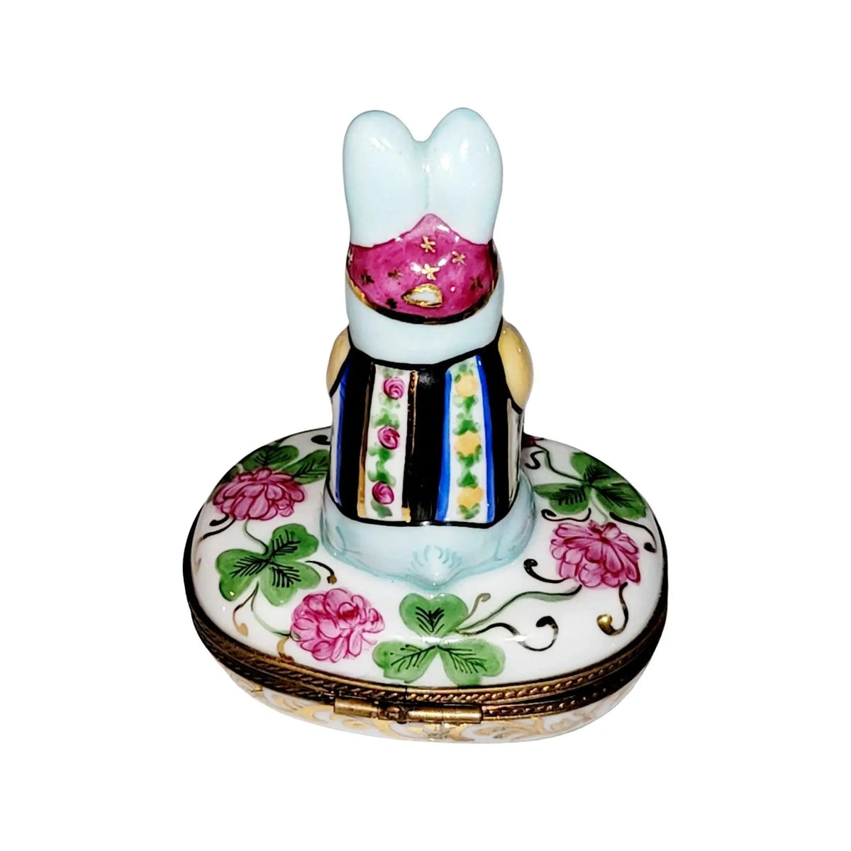 Good Luck Blue Game Rabbit on Flowers Limoges box, an heirloom-quality piece for collectors