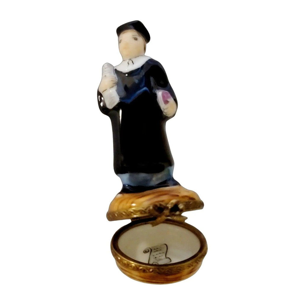Graduate W Diploma Black Robe Limoges Box Keepsake, view 2