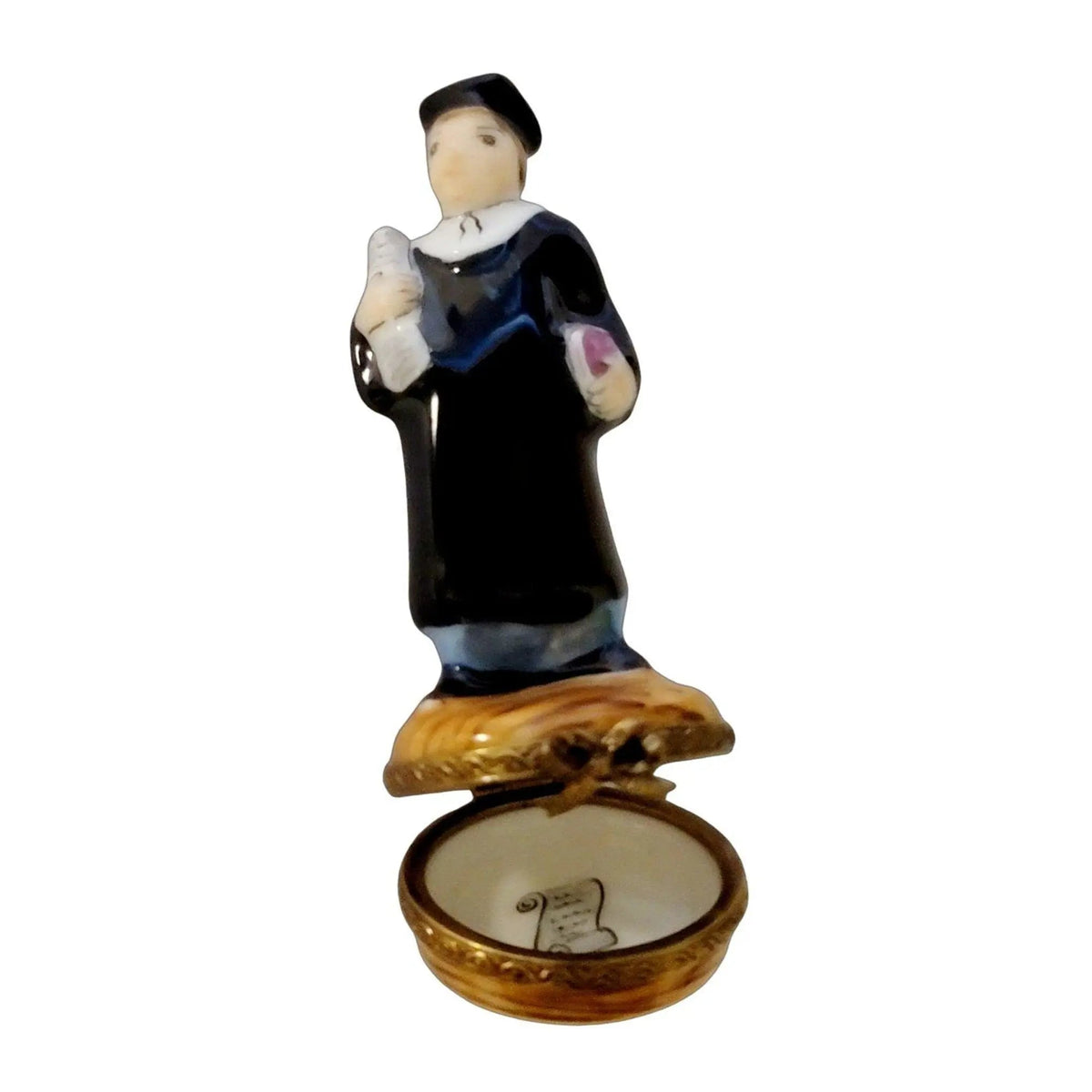 Graduate W Diploma Black Robe Limoges Box Keepsake, view 2