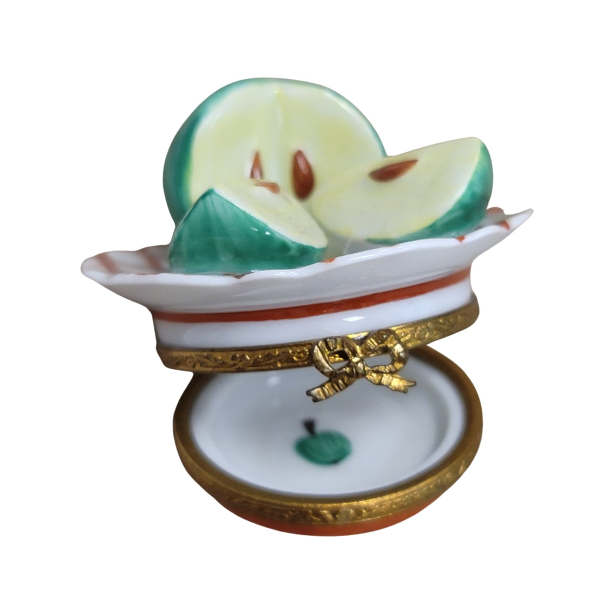 Hand-painted Green Apple on Plate Limoges box, French artistry for lovers of fine art