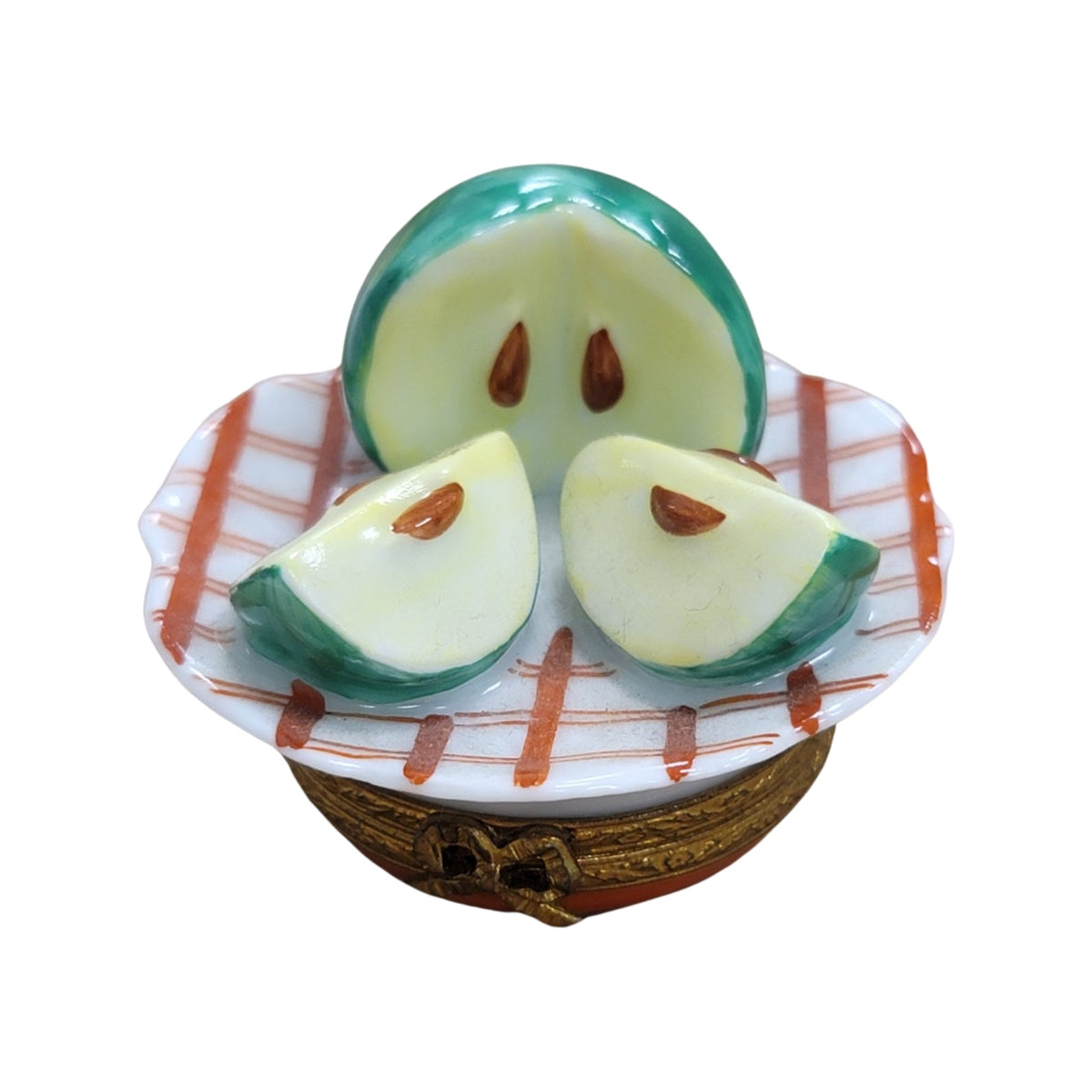 Authentic Green Apple on Plate Limoges box, hand-painted in France, from Limoges Boutique