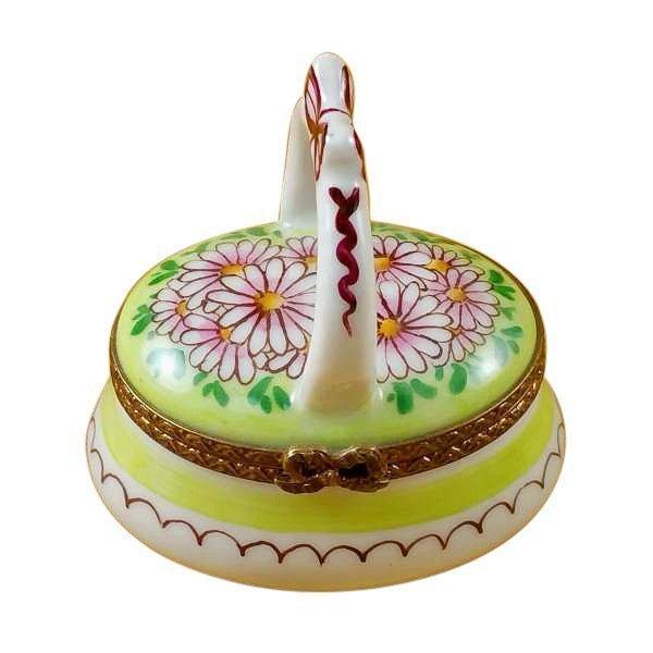 Green Basket with Handle Limoges Box, a hand-painted Limoges porcelain gift