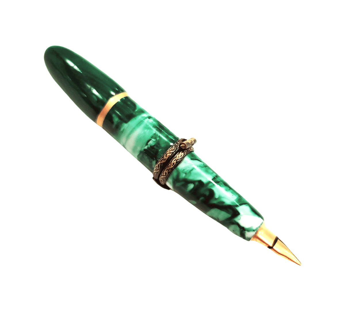 Green Fountain Loupe Pen Limoges Box Collectible Figurine, view 3