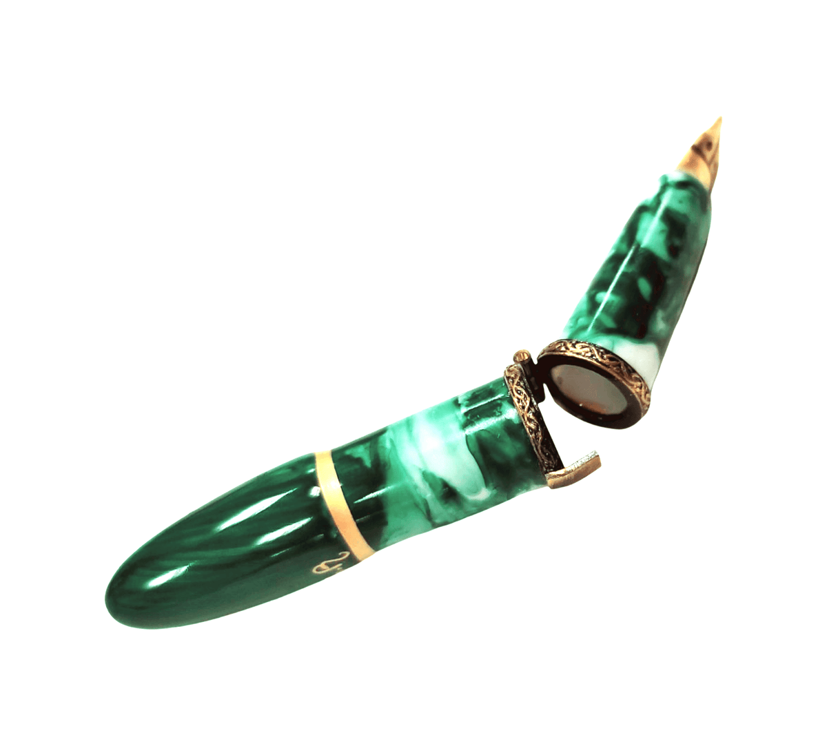 Green Fountain Loupe Pen Limoges Box Collectible Figurine, a hand-painted Limoges porcelain gift