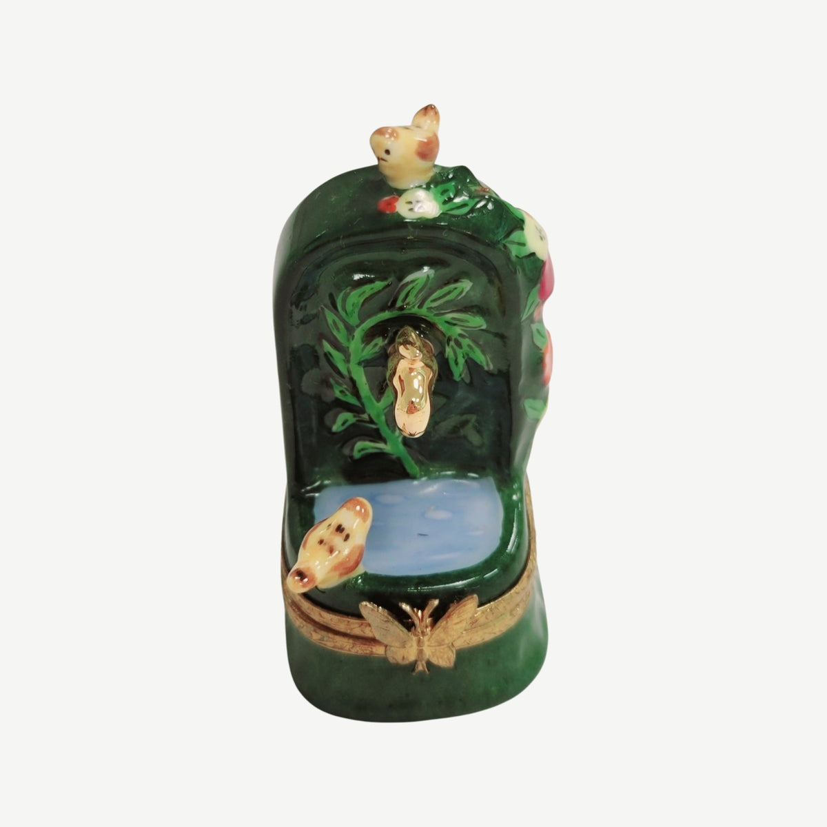 Green Fountain Birds Figurine, a hand-painted Limoges porcelain gift