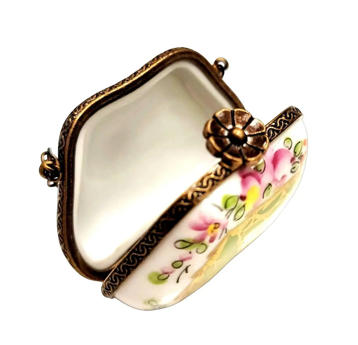 Gift idea for someone who loves France: Green Purse with Roses OneofaKind Limoges box