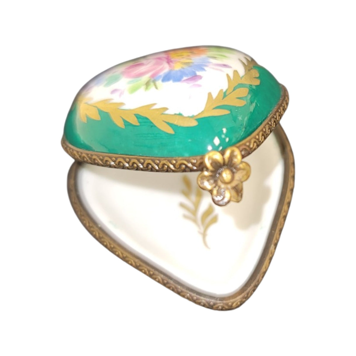 Green Heart Flowers Limoges Porcelain Art Object for Collectors, view 2