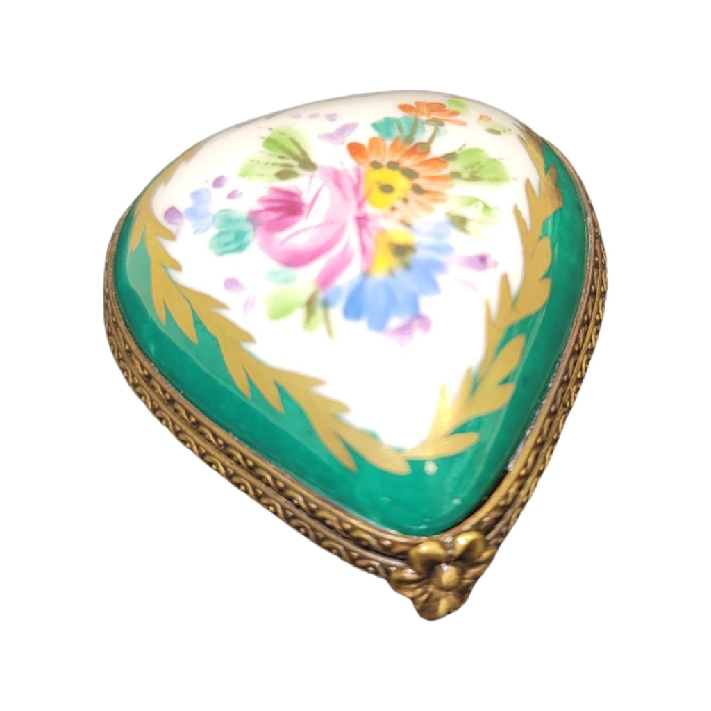 Green Heart Flowers Limoges Porcelain Art Object for Collectors, a hand-painted Limoges porcelain gift