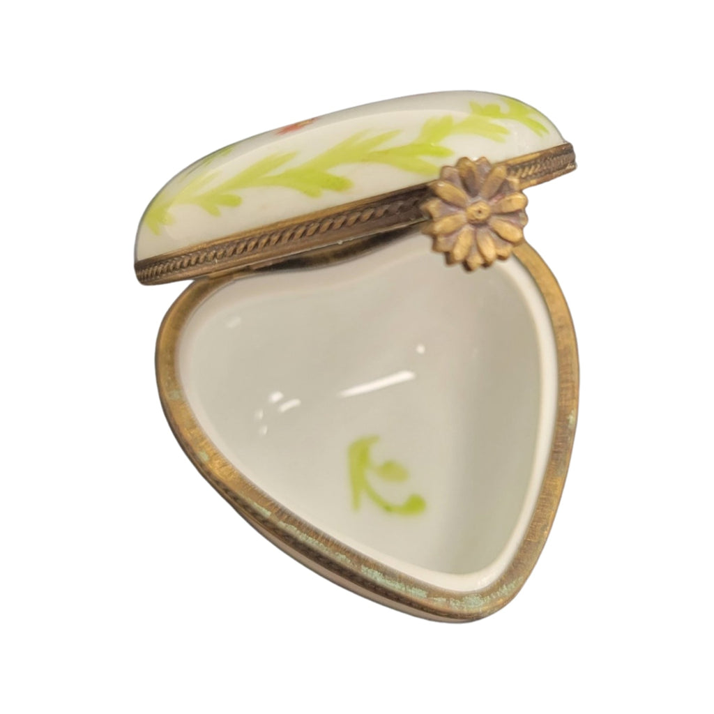 Green Heart Red Flowers Limoges Porcelain Art Object for Collectors, view 2