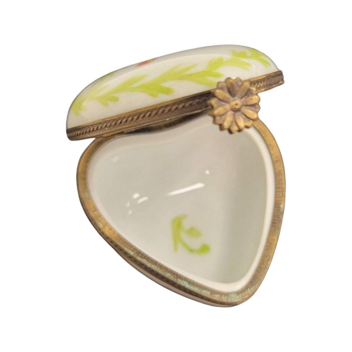 Green Heart Red Flowers Limoges Porcelain Art Object for Collectors, view 2