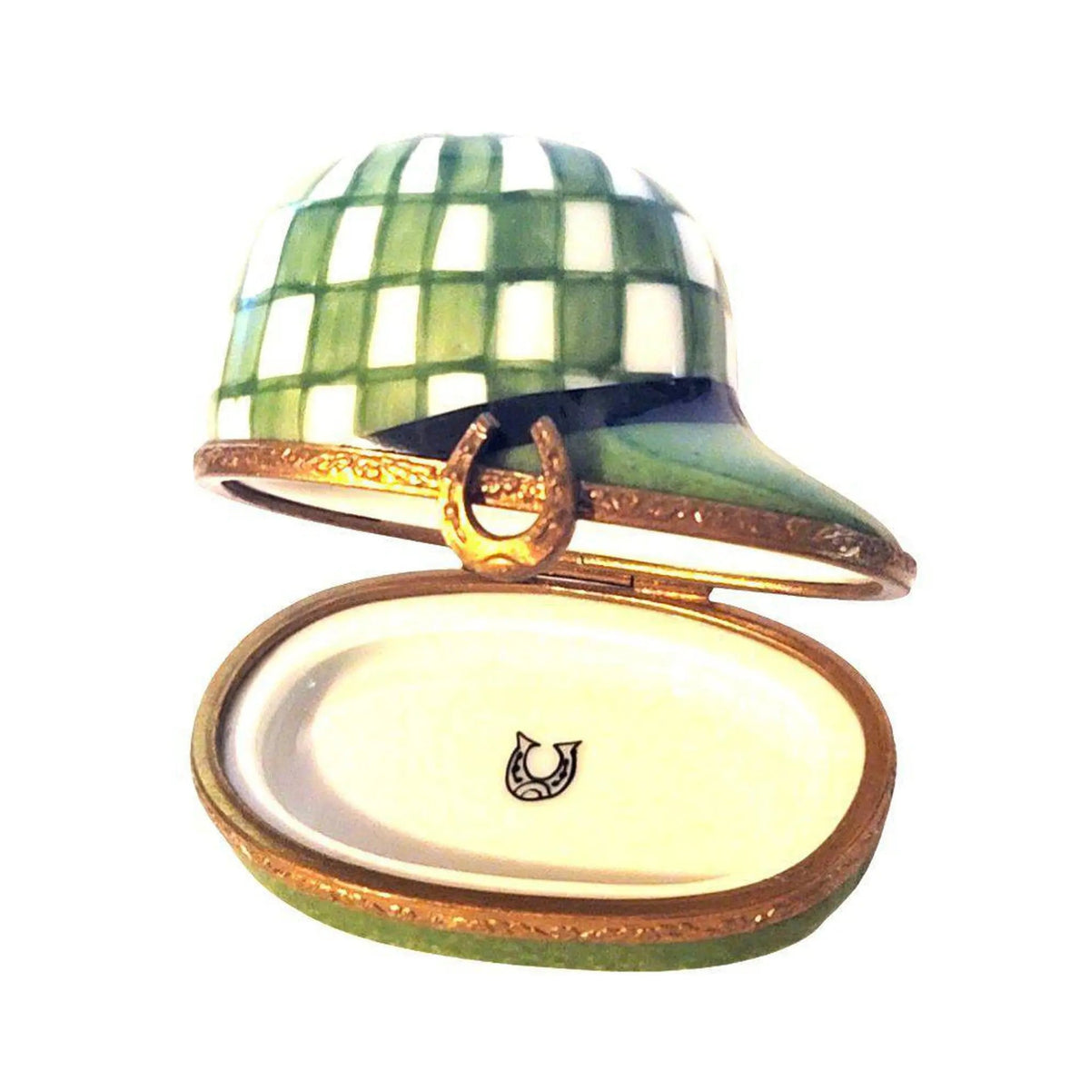 Every brushstroke by hand on the Green Der Hat Cap Limoges box from France