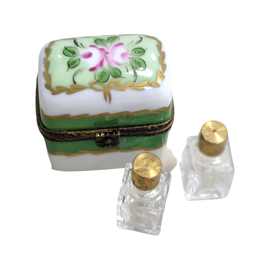 Limoges Boutique presents the 2 Perfume Green Roses, a genuine Limoges box painted by hand in France