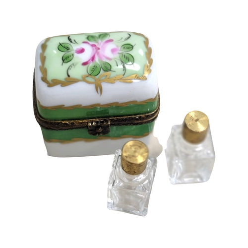 Limoges Boutique presents the 2 Perfume Green Roses, a genuine Limoges box painted by hand in France