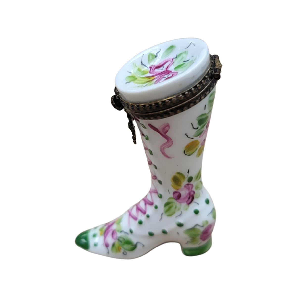 Green Victorian Boot Shoe Fashion Figurine for Collectors, a hand-painted Limoges porcelain gift