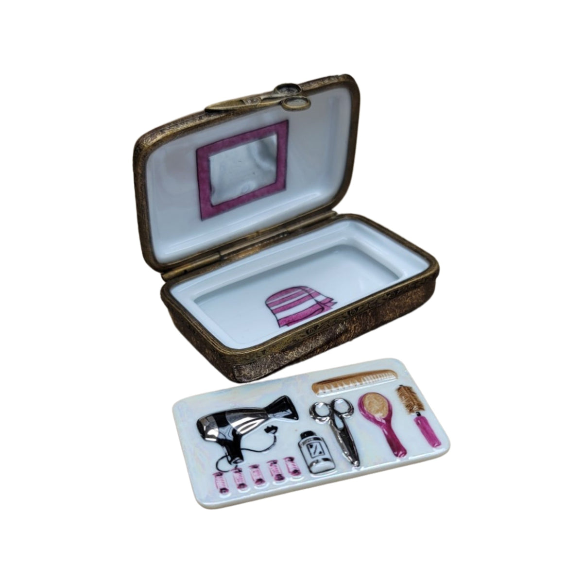 Hair Dresser Case Blow Dryer Limoges Box Figurine, view 4