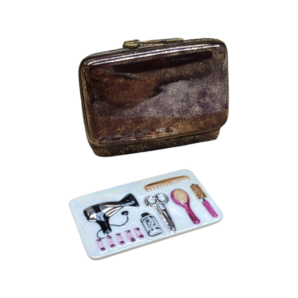 Hair Dresser Case Blow Dryer Limoges Box Figurine, a hand-painted Limoges porcelain gift