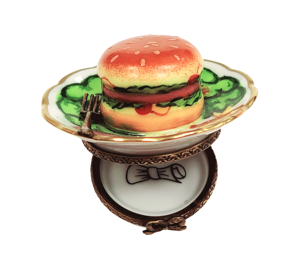 Hamburger Fries on Plate Limoges Box Figurine Gift, view 2