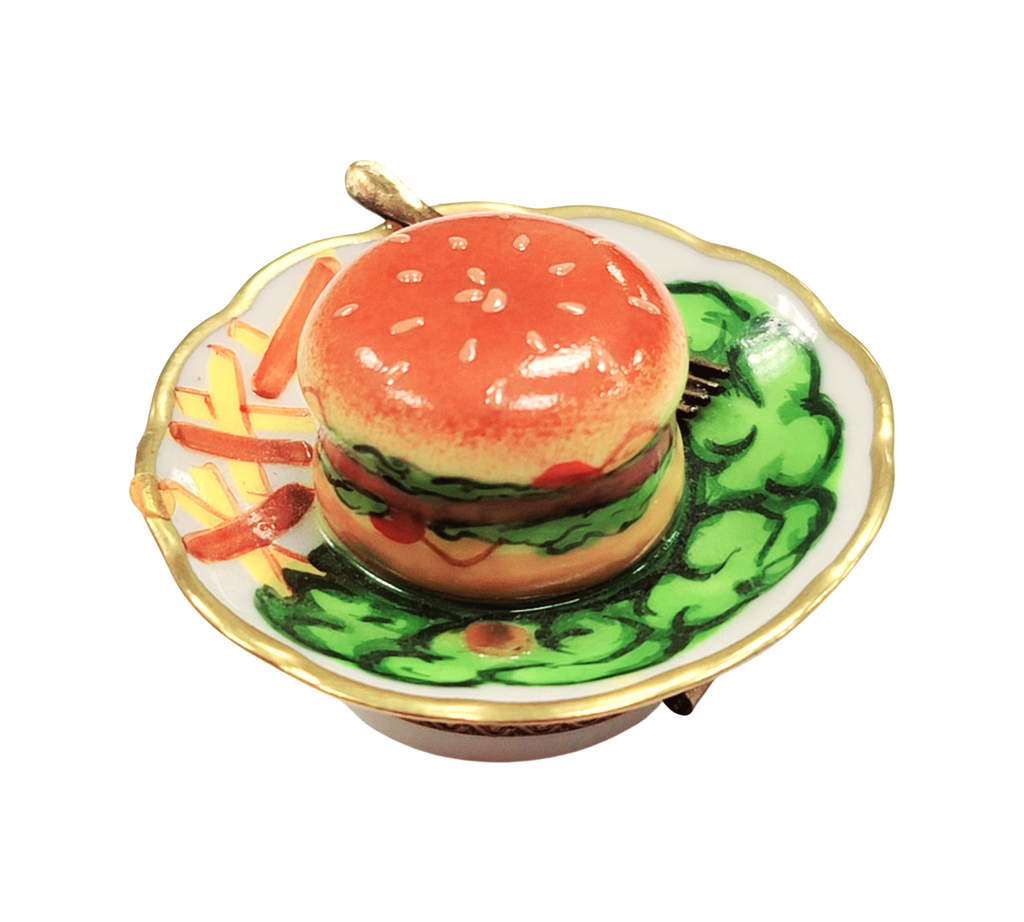 Hamburger Fries on Plate Limoges Box Figurine Gift, view 3