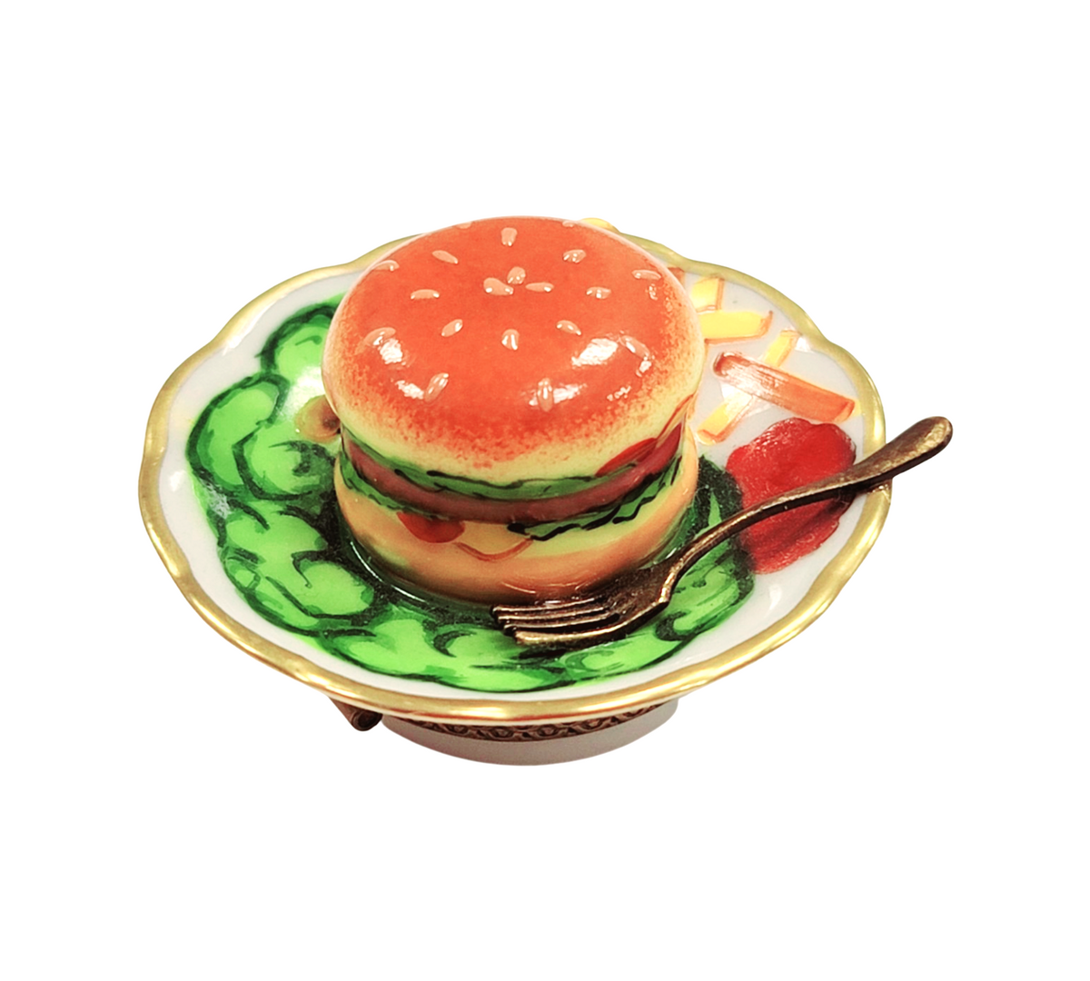 Hamburger Fries on Plate Limoges Box Figurine Gift, view 4