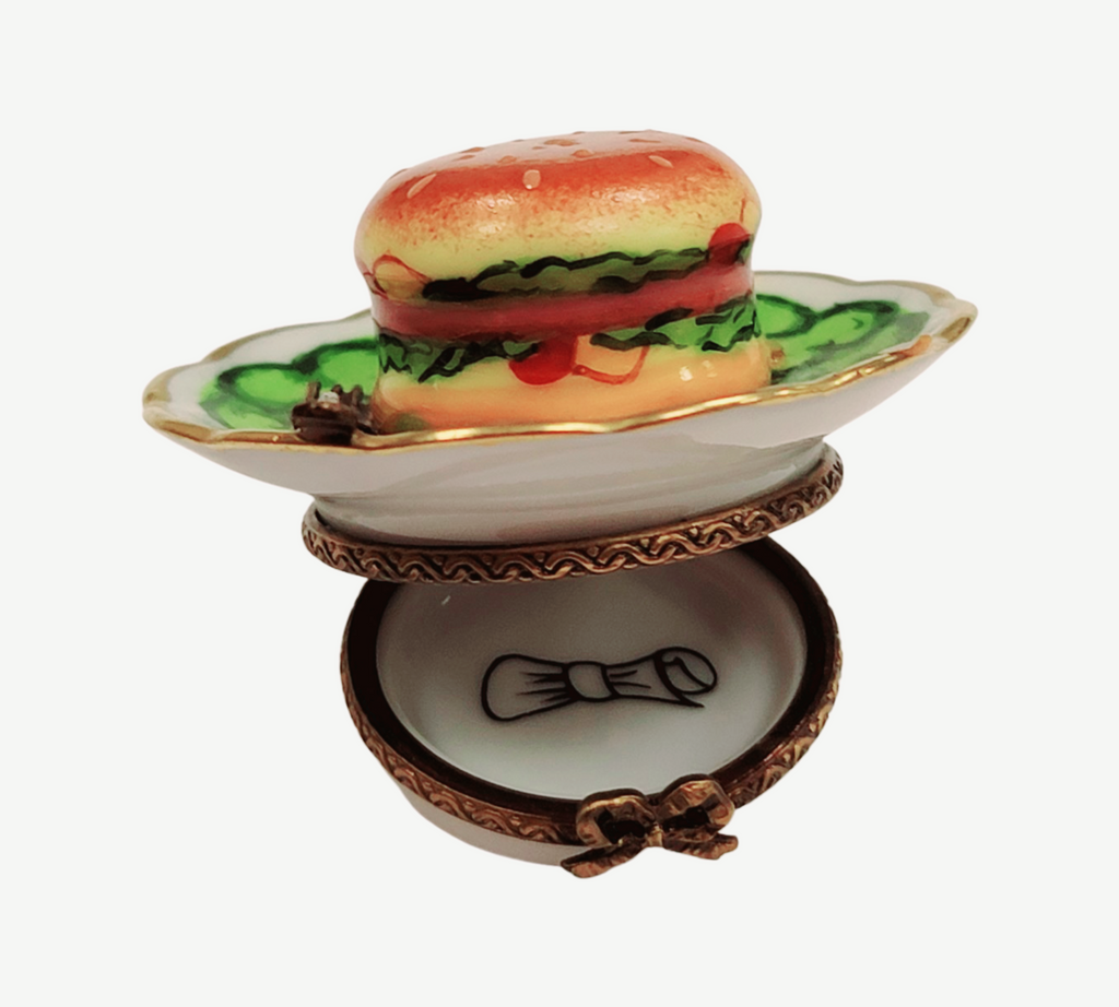 Hamburger Fries on Plate Limoges Box Figurine Gift, view 5
