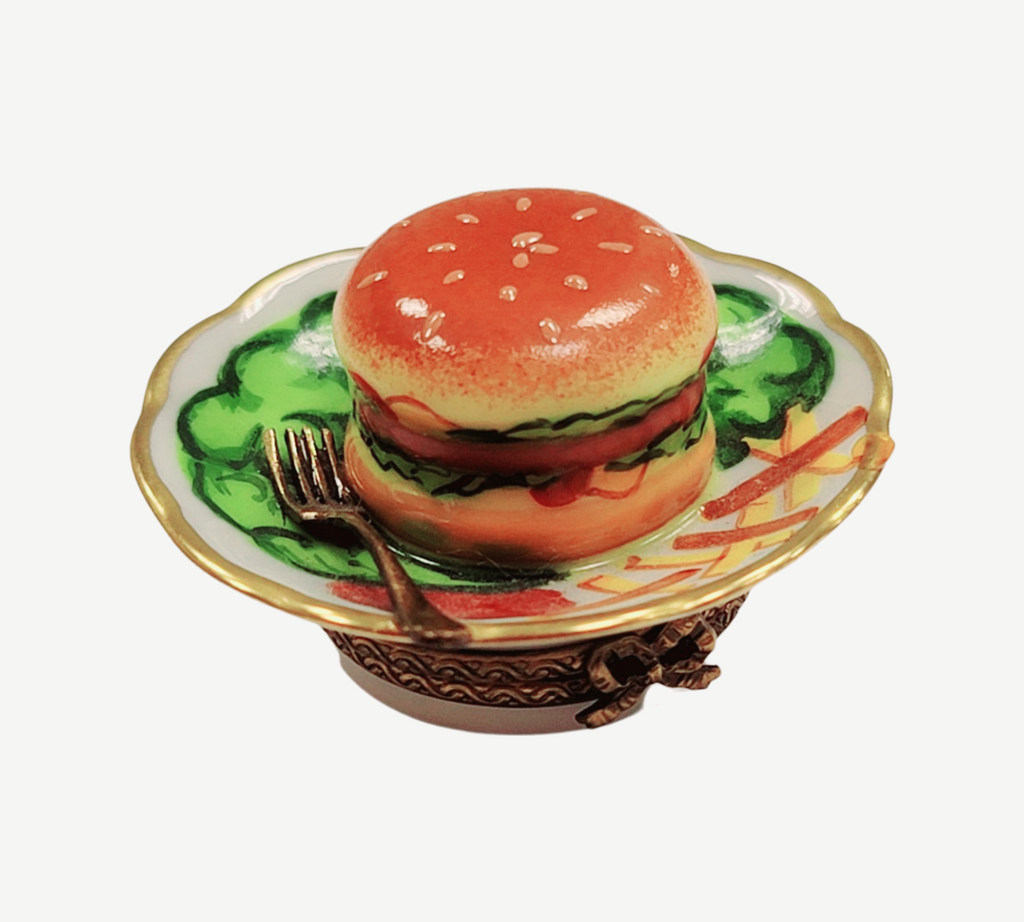 Hamburger Fries on Plate Limoges Box Figurine Gift, view 6