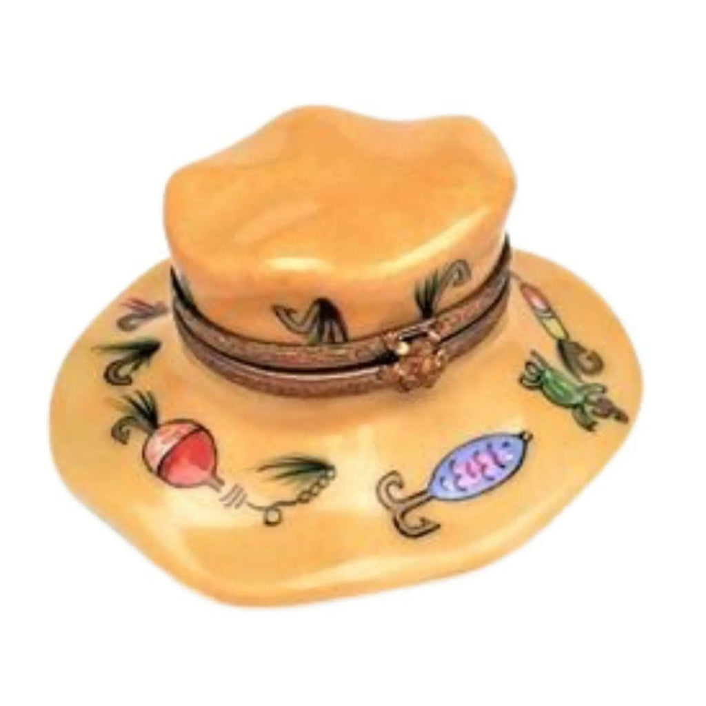 Fishing Hat Lure Painted Firsherman Limoges Box Figurine, view 3