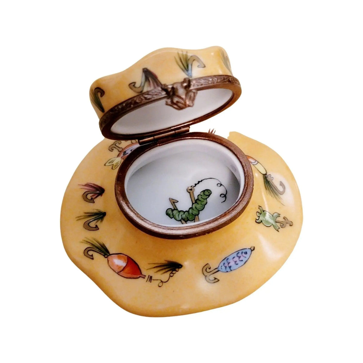 A thoughtful gift for Francophiles: the Fishing Hat Lure Painted Firsherman Limoges box