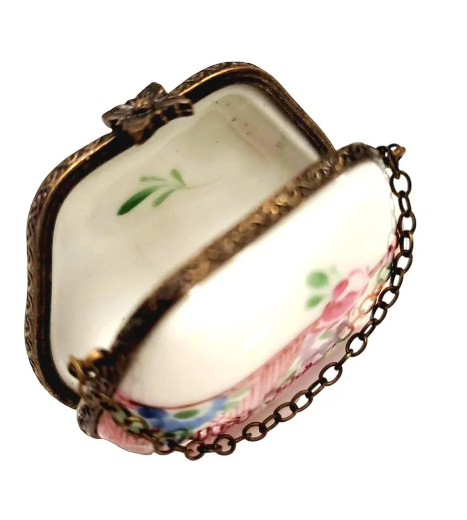 Pink Purse Flowers W Special HandPainted Brass Limoges Box, view 2