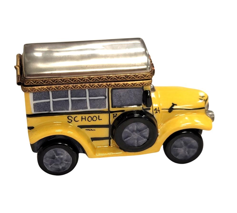 School Bus Porcelain Art Object for Collectors, a hand-painted Limoges porcelain gift
