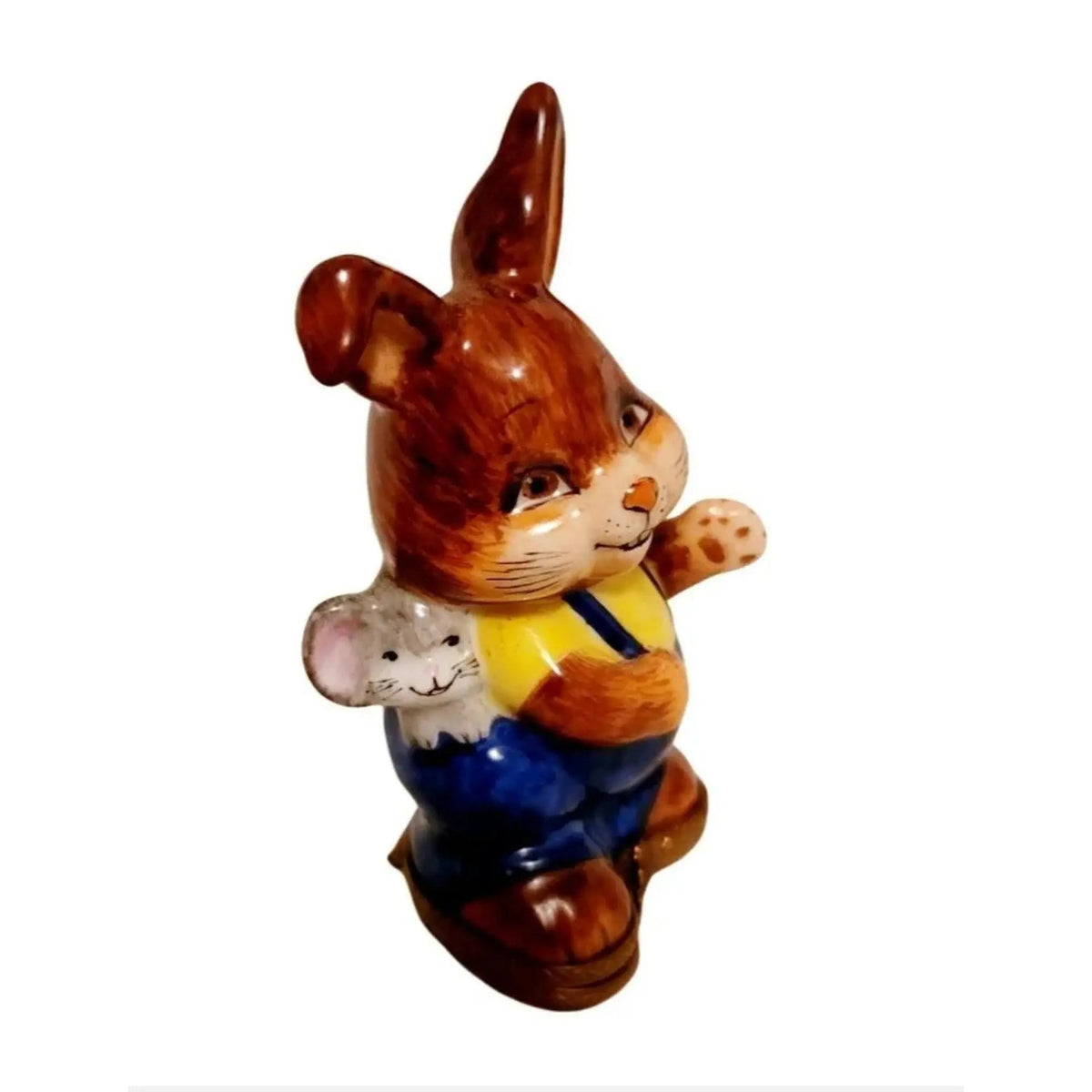 Collectible Happy Rabbit with Mouse Limoges box with artisan brushwork