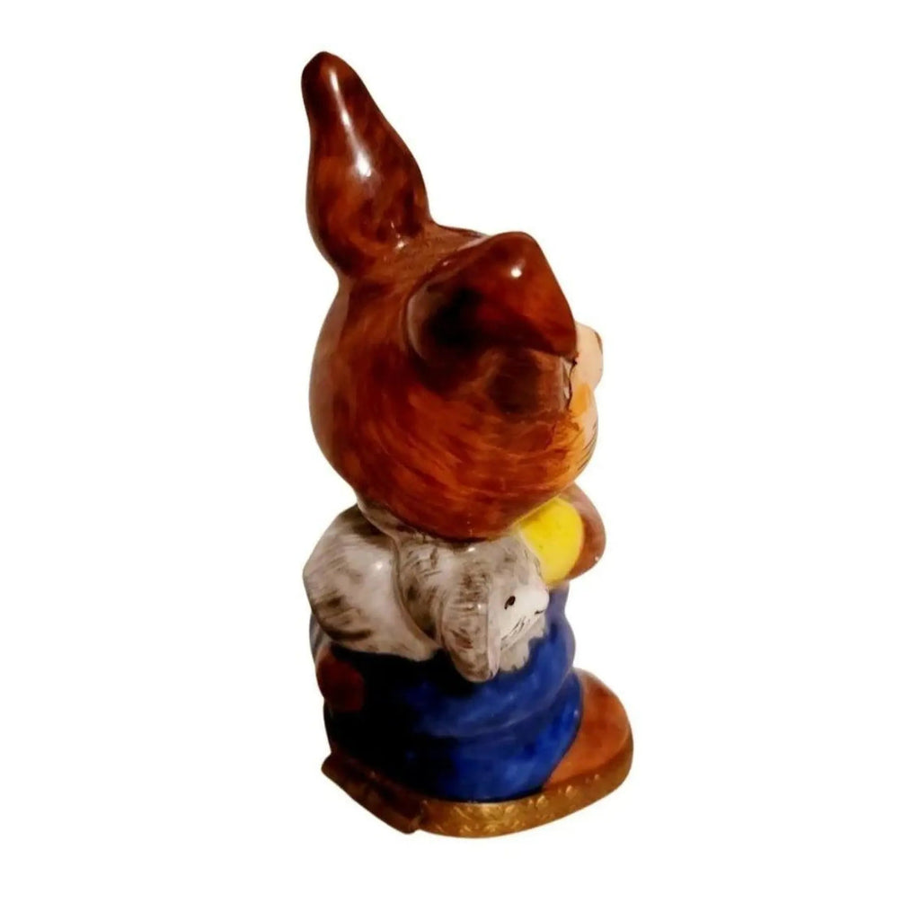 Painted details on the Happy Rabbit with Mouse Limoges box, French art in miniature