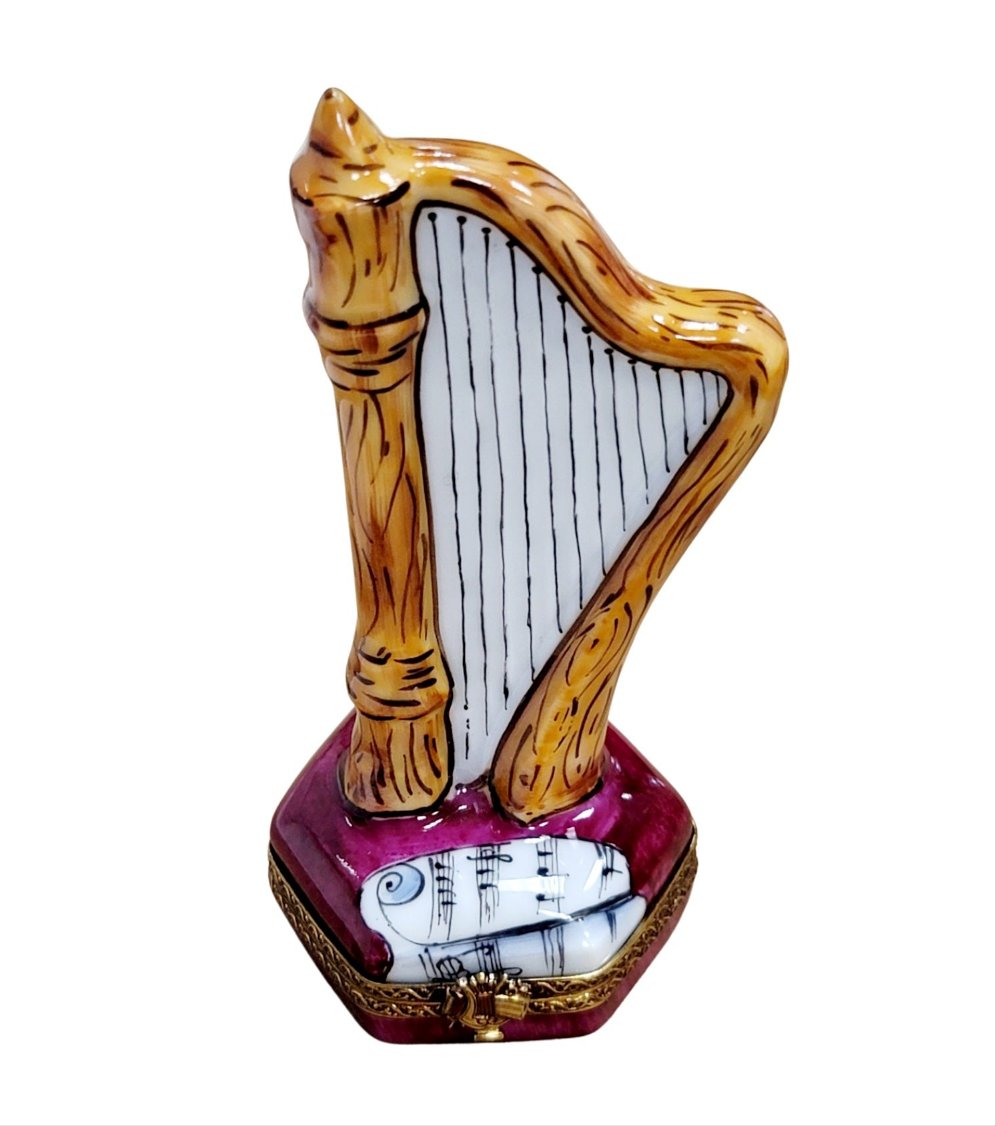 Harp Limoges Box Treasure for Music Lovers, a hand-painted Limoges porcelain gift