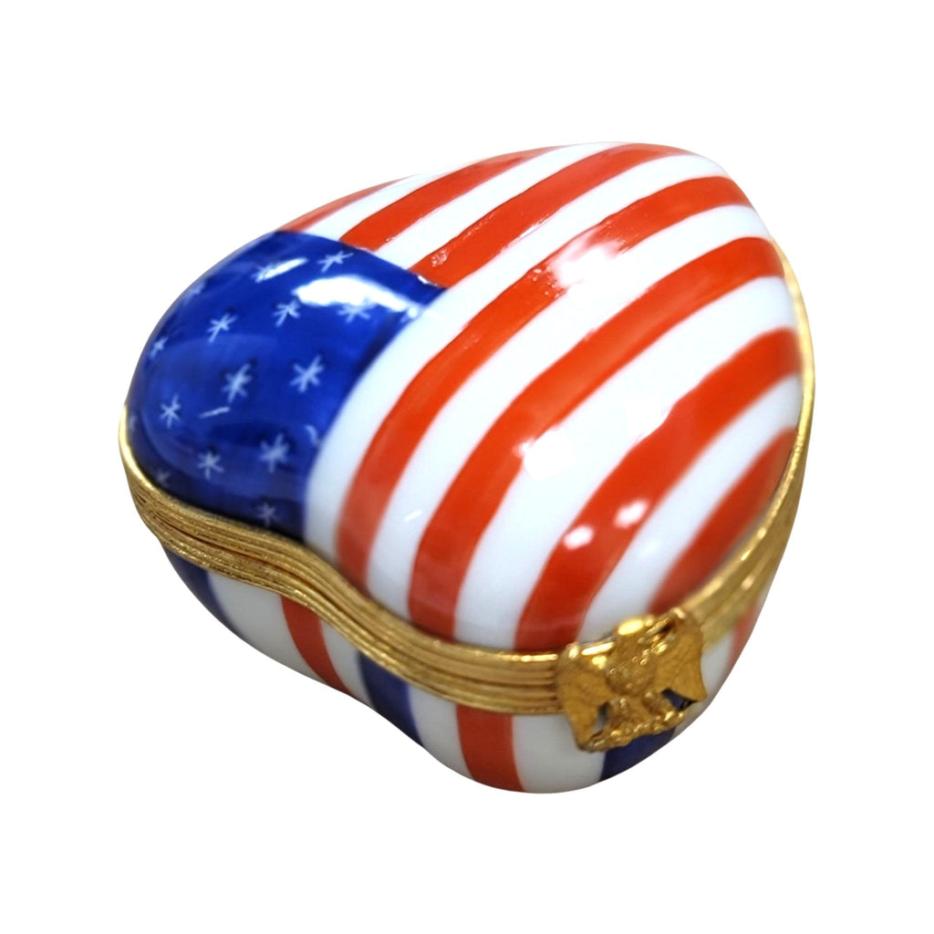 Heart Patriotic American Flag United States Limoges Box, a hand-painted Limoges porcelain gift