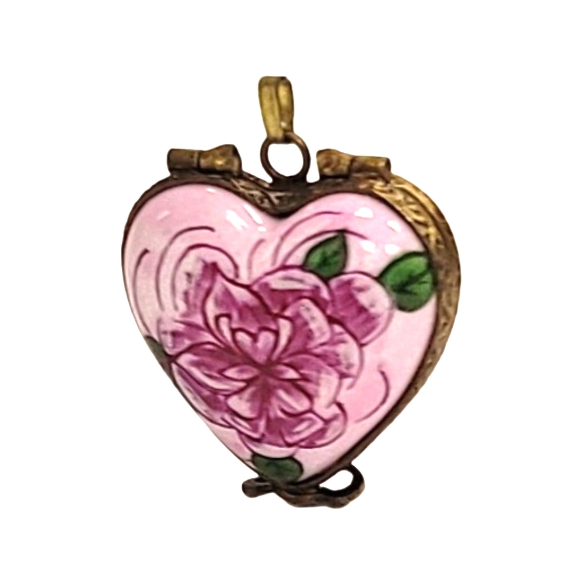 Pendant Heart Roses Limoges Porcelain Art Object, view 3