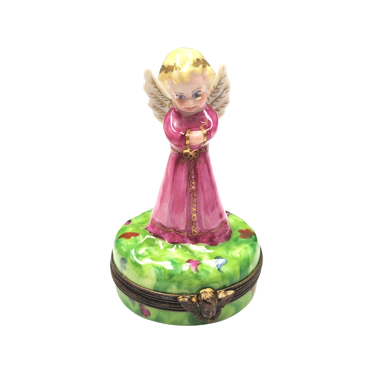 Angel in Pink Limoges Box Figurine, view 3