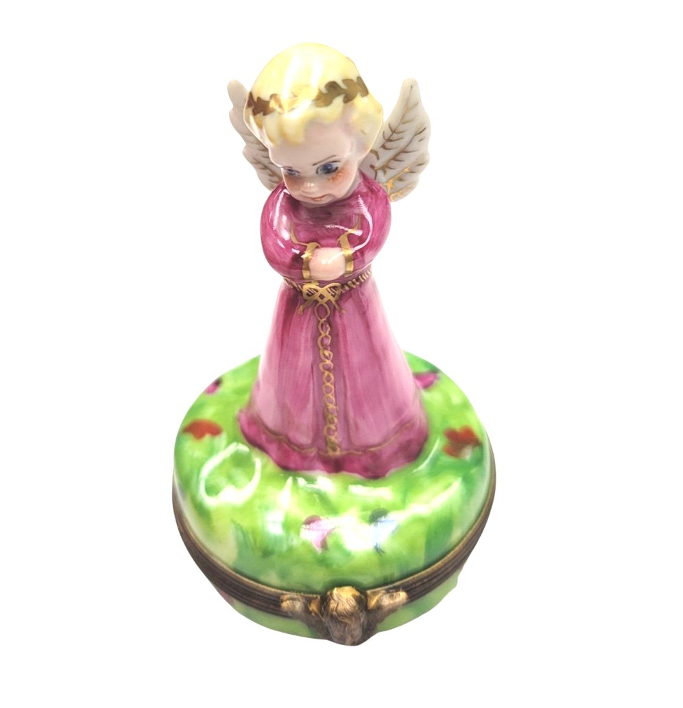 Angel in Pink Limoges Box Figurine, a hand-painted Limoges porcelain gift